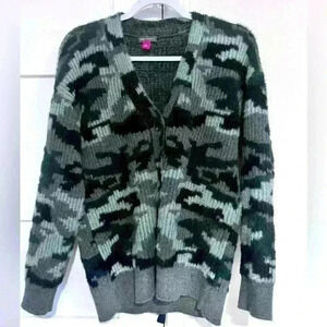 Vince Camuto Camo Green Navy Cardigan Button Down Sweater- Size Medium- EUC